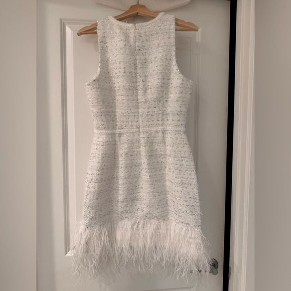 NWOT Milly Raven Feather-Trim Metallic Tweed Minidress, US4/UK8 - Picture 13 of 16